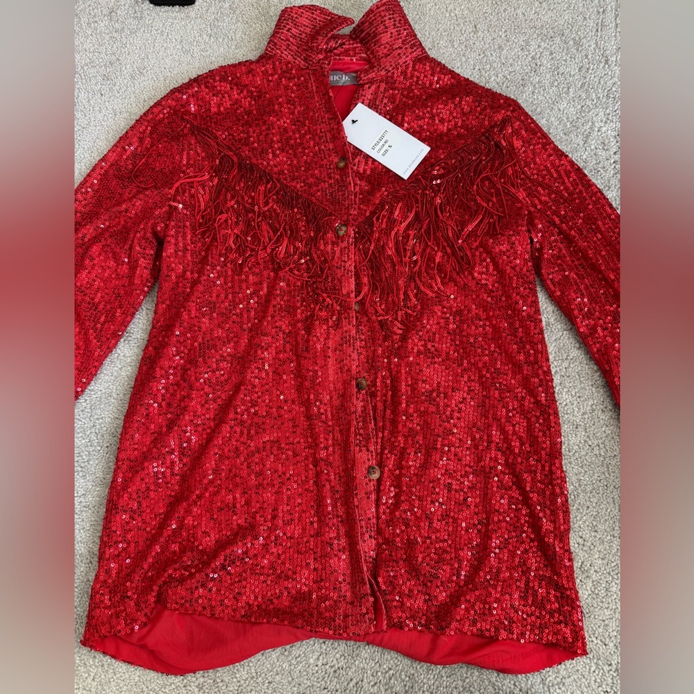 Red Sequin Fringe Jacket